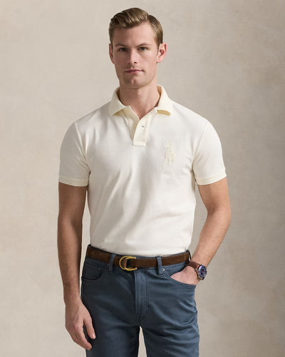 Ralph Lauren Custom Slim Fit Big Pony Mesh Polo Shirt | Clubhouse Cream