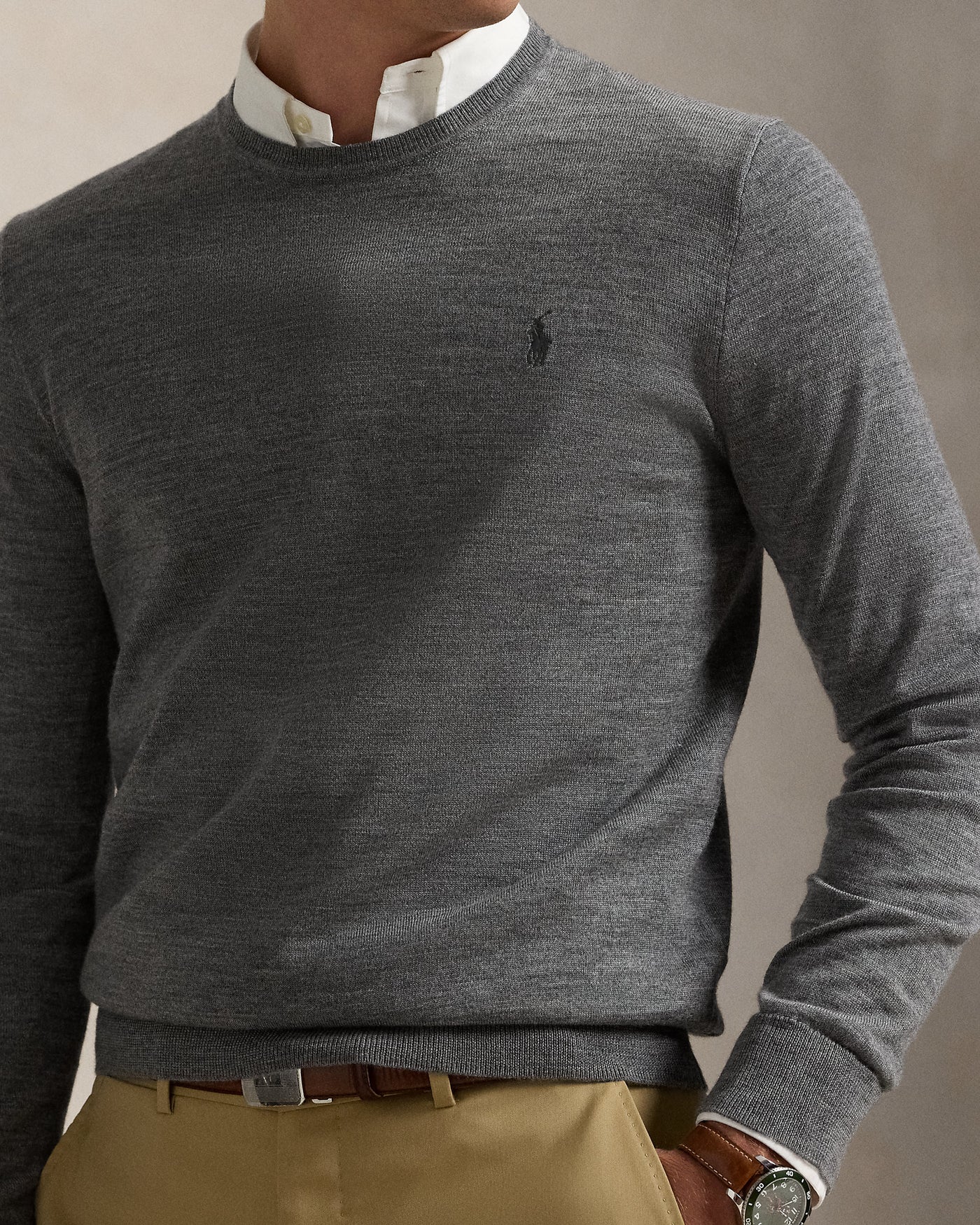 Ralph Lauren Slim Fit Washable Wool Crewneck Jumper | Grey