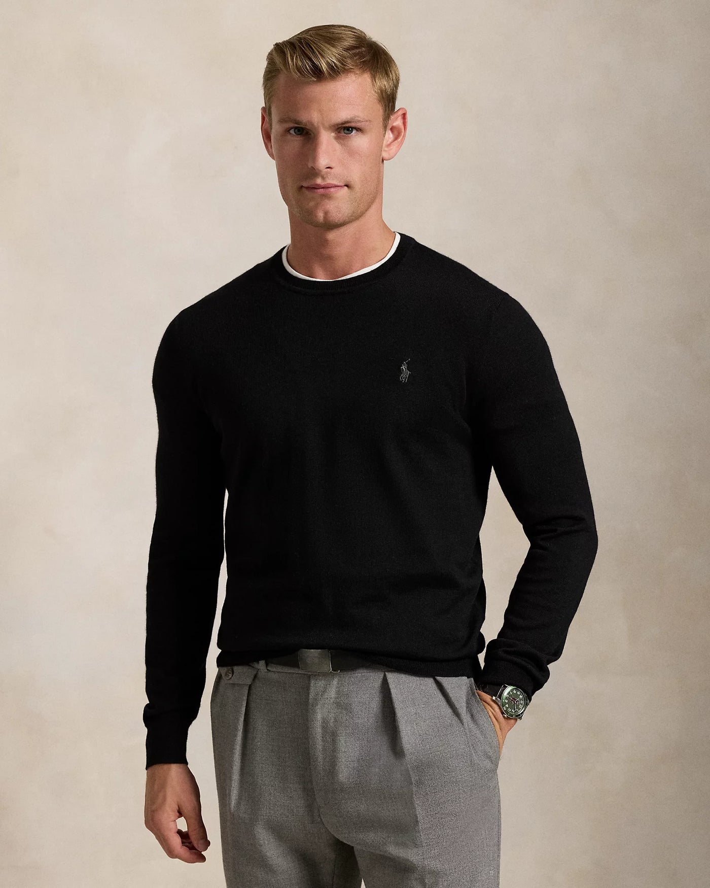 Ralph Lauren Slim Fit Washable Wool Crewneck Jumper | Black