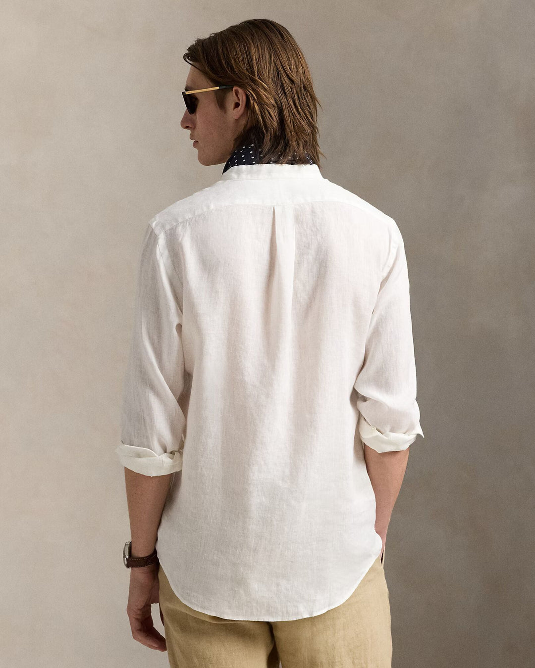 Ralph Lauren Slim Fit Linen Shirt Mandarin Collar | Ceramic White