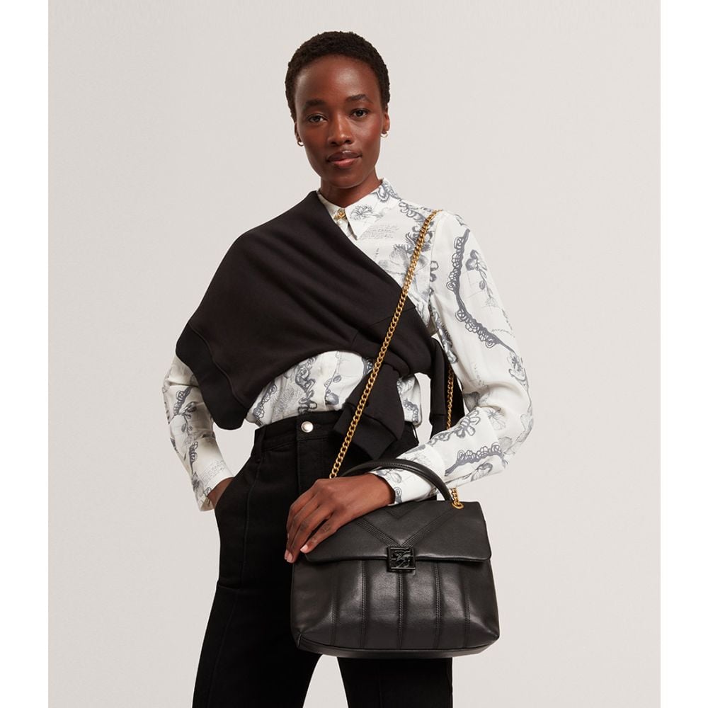 Ted Baker Anileah TB Script Detail Leather Padded Shoulder Bag | Black
