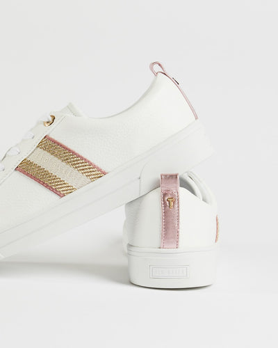Ted Baker Baily Leather Metallic Detail Webbing Trainers | White