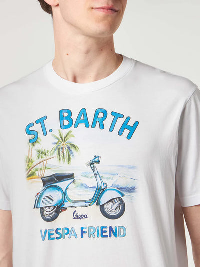 MC2 Saint Barth Cotton T-shirt with Saint Barth Vespa Friend Print | White