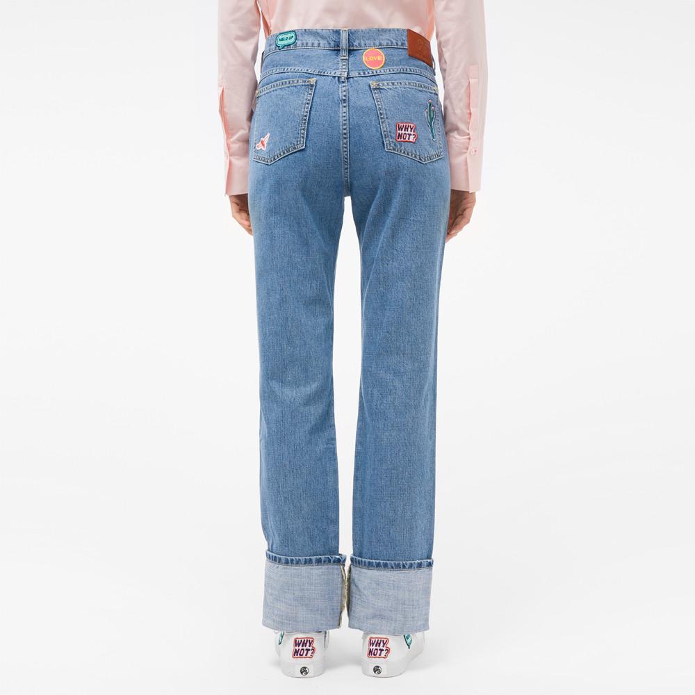 Paul Smith Women's Jeans Paul Smith Jeans Straight-Leg Turn-Up With Embroidered Patches | JEANS