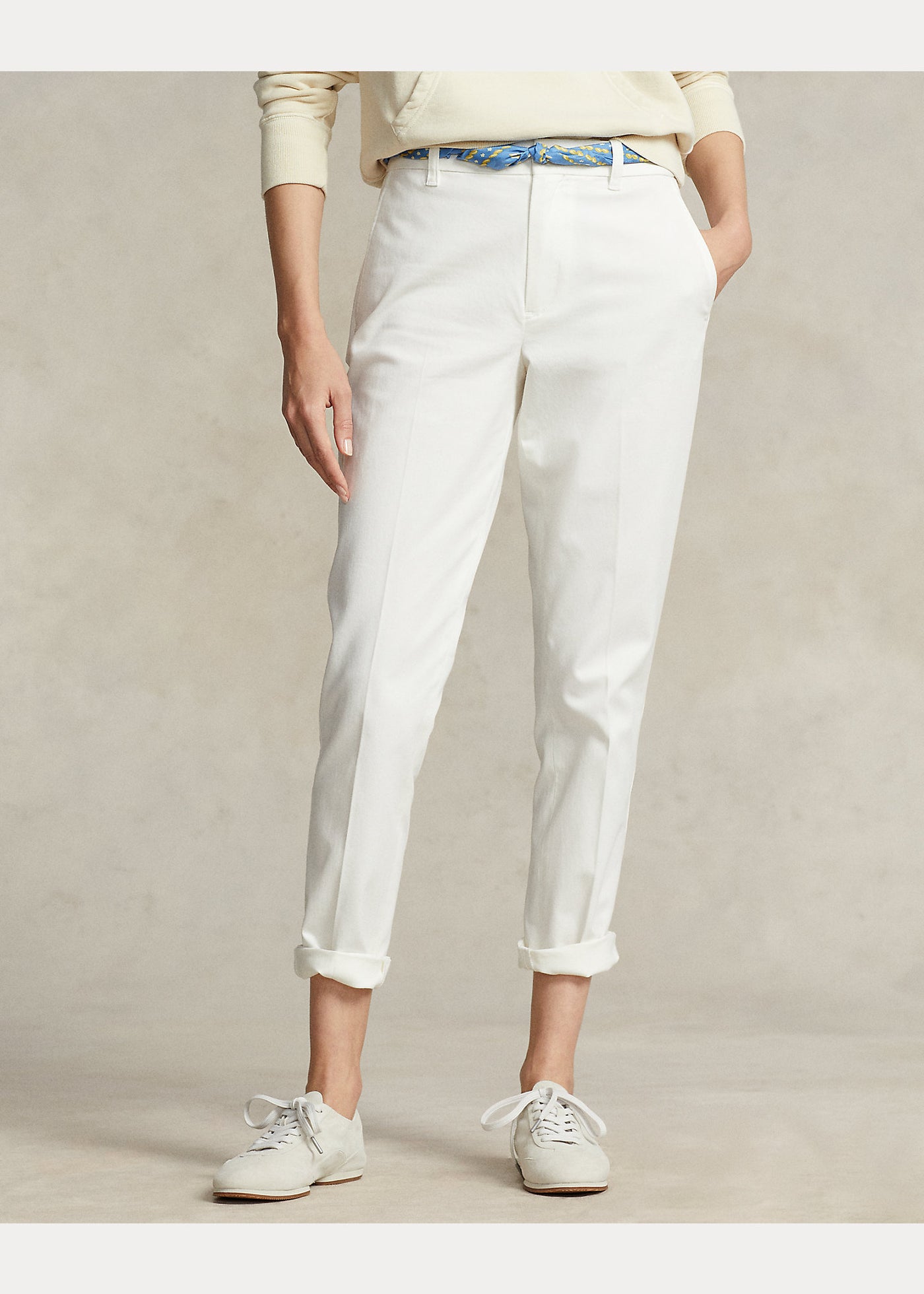 Ralph Lauren Cropped Slim Fit Twill Chino Trouser | Warm White